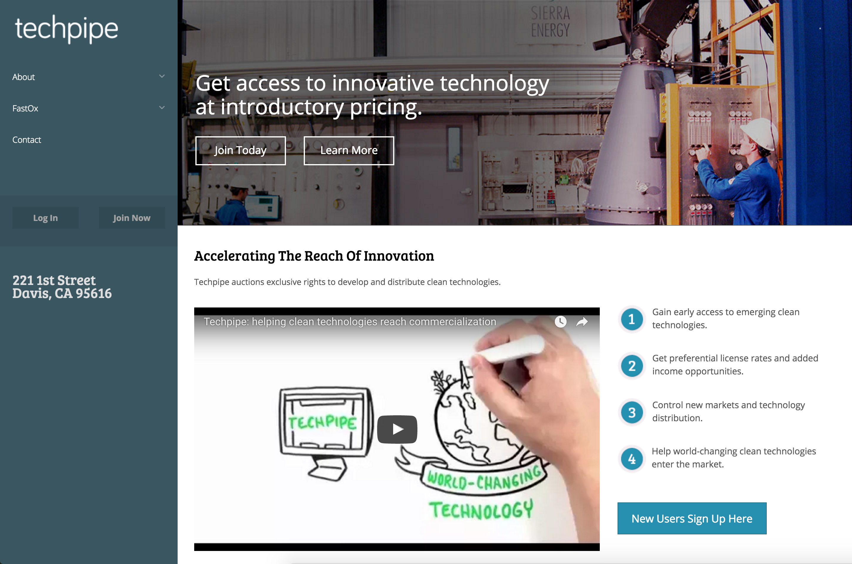 Techpipe.com is an online platform built to help emerging green tech fund their commercialization. The current homepage is designed for a niche audience, and makes it potentially hard for the user to understand who should sign up, what to do, and why.
